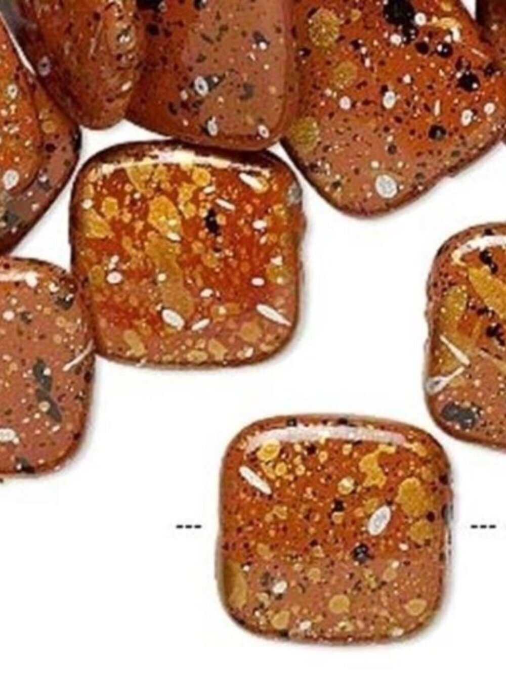 20 Burnt Orange Silver Gold & Black Paint Spattered 80s Retro 17mm Square Beads